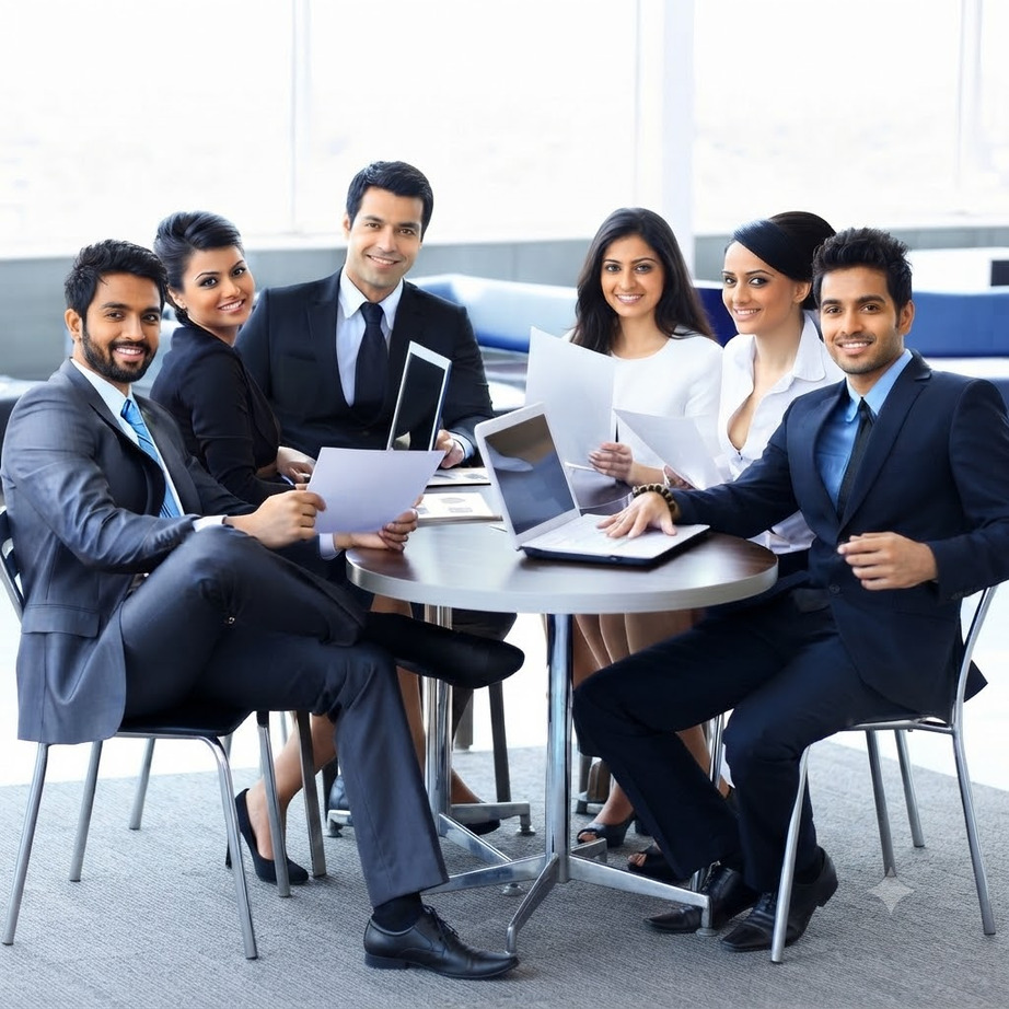 Marketing team collaborating around a table